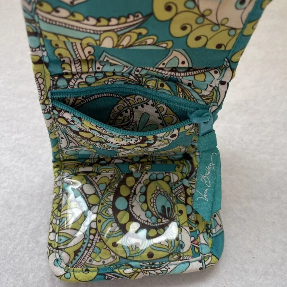 Vera Bradley Mini Trifold Wallet Peacock Turquoise Paisley Retired Pattern